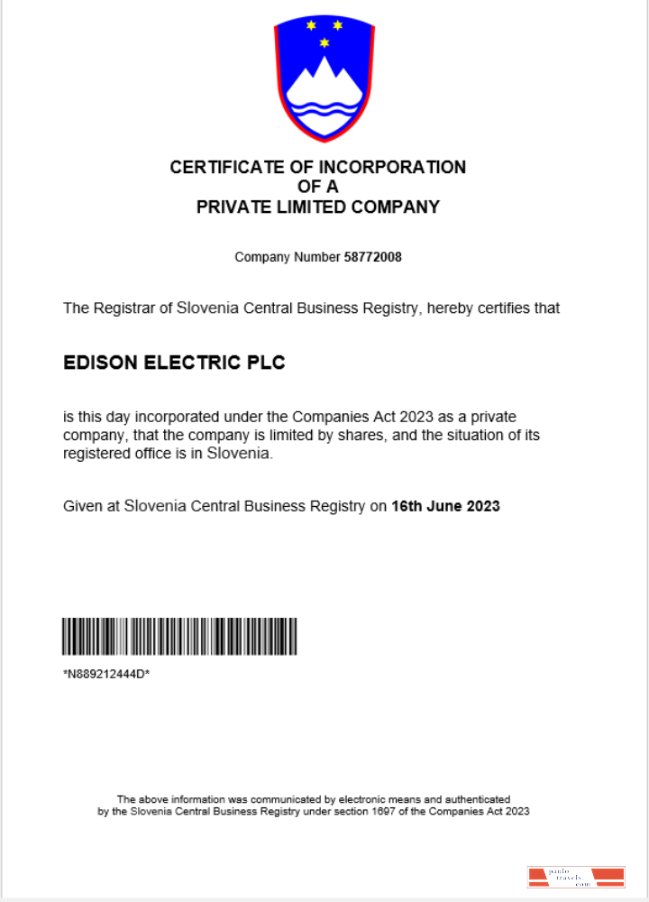 Slovenia business registration certificate Word and PDF template